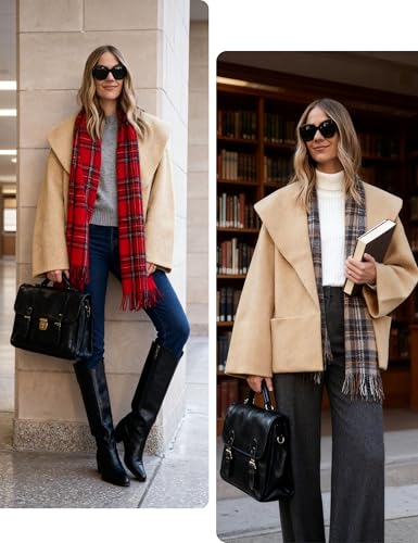 Hooever Women's Cropped Pea Coats Oversized Sweater Cardigan Lapel Open Front Fall Winter Shawl Collar Knit Sweater4