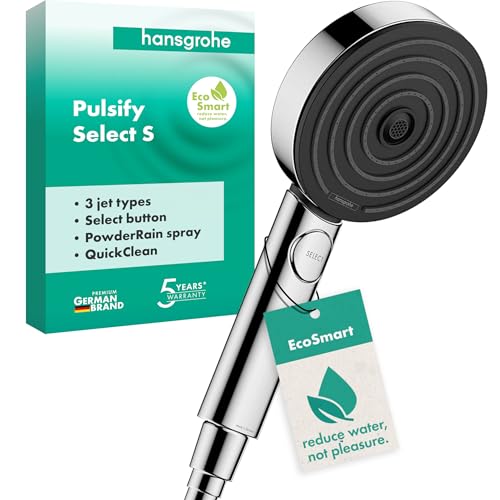 hansgrohe Pulsify Select S - Pommeau de douche économie d'eau avec 9 l/min (EcoSmart), Douchette à main avec 3 types de jet (Edition Relaxation), Douchette ronde (diamètre 105 mm), Chromé
