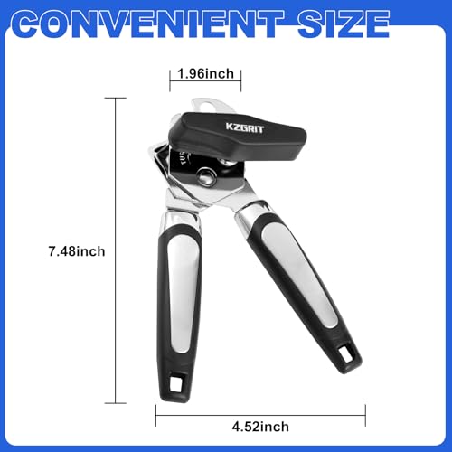 Image of Manual Can Opener, Food-Safe Stainless Steel, Smooth Edge, Tin Lids Jar Bottle Caps Openers with Non-Slip Handle and Ergonomic Turning Knob for Elderly with Arthritis(Black)