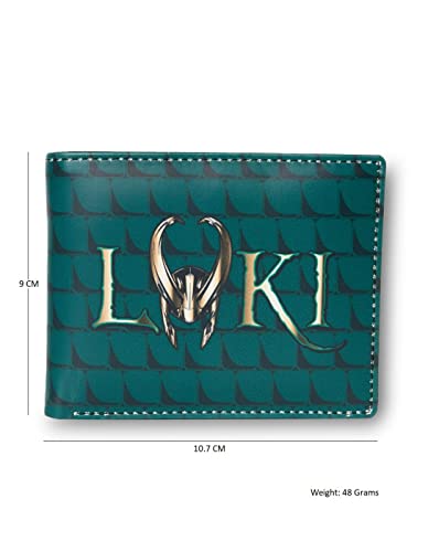 Image of KARA Green Unisex Bifold Wallet | Faux Leather Superhero-Themed Printed Canvas Purse | Comes with a Collectible Metal Tin Box | A Fun, Quirky Gift Idea for Him or Her, for Any Occasion or Birthday