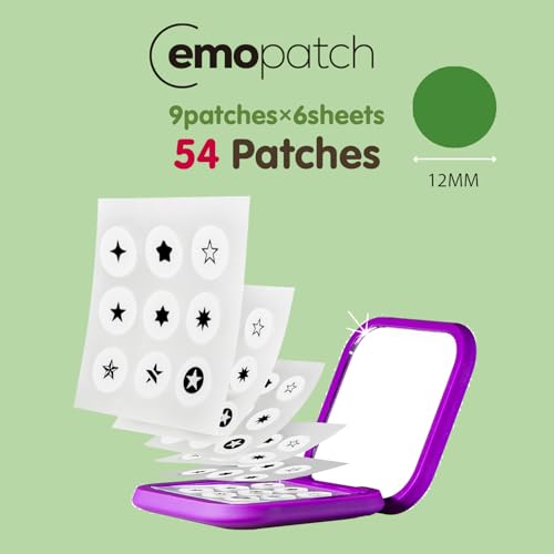 EMO PATCH Adesivos de espinhas para acne para rosto, 54 unidades, com capa espelhada para uso diurno