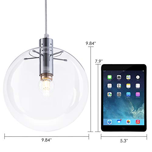 Bewamf Modern Glass Globe Pendant Light 9.84 Inch Chrome, Adjustable Edison Ceiling Pendant Light Fixtures For Kitchen Island Farmhouse Restaurants #TOP5