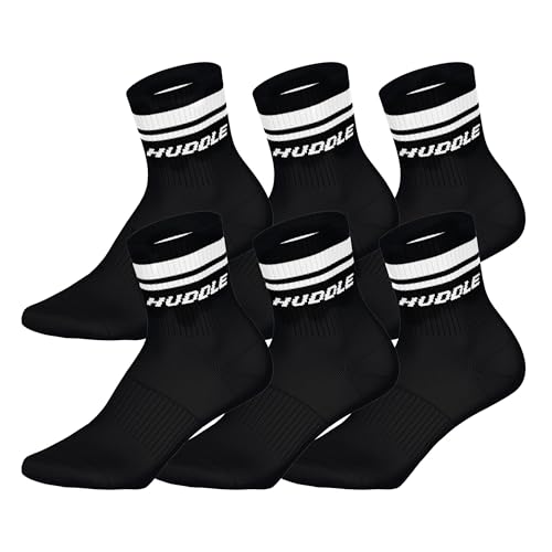 Chaussettes de sport HUDDLE lot de 6 paires unisexes short crew noir taille 35-38