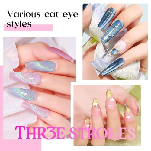 Image of THR3E STROKES 5 in 1 Magnet for Cat Eye Gel Nail Polish, Multifunctional Magnetic Nail Tool, Upgraded Cross Cat Eye Magnet for Nail Designs 3D Cateye Nail Gel Strong Nail Art Magnet Home Salon (PINK)