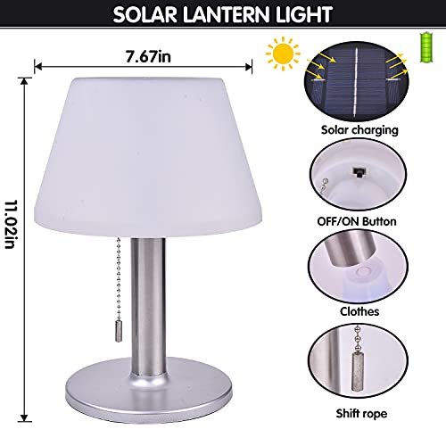 Shumi Led Solar Table Lamp Outdoor Waterproof-3 Way Dimmable Outside Patio Table Lamp,Solar Modern Bedsid Lamp,Cordless Solar Desk Lamp With Pull Chain For Bedroom Living Room,Kids Room,Garden #TOP4