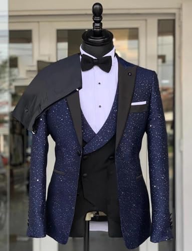 Men's 3-Piece Suit Peak Lapel One Button Wedding Dinner Prom Jacket Vest Pants Tuxedos Set2