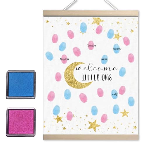 Image of Moon and Stars Baby Shower Sign, Twinkle Little Stars Shower Signs, Gender Reveal Party Decorations Gifts Ideas, Baby Shower Party Supplies, Thumbprint Hanging Paintings(12x15in)