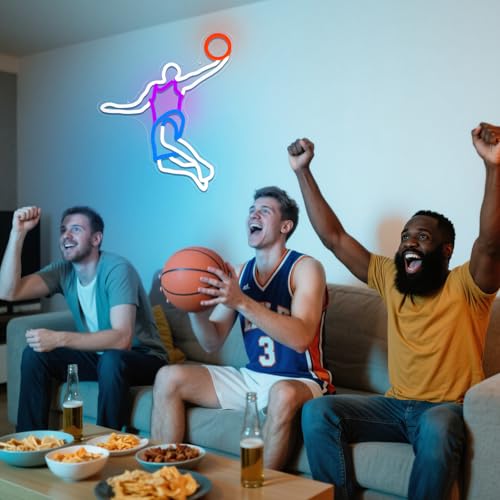 Image of Basketball Neon Sign for Wall Decor Dimmable Neon Basketball Led Light for Bedroom Play Room Man Cave Sports Fan Gifts
