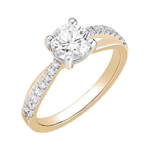 DEWBERRY 3.20 Carat IGI Certified Round Cut Lab Grown Diamond Solitaire With Accent Engagement Ring 14K Solid Yellow Gold Jewelry Ring For Women (Color : FG Clarity : VS) Size 6.5 -  LR60216AP_14KY-3.20 CT6.5