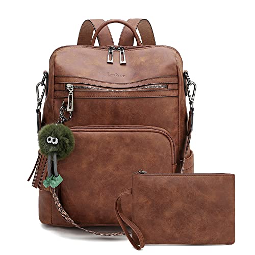Love Deliver Leather Backpack Purse for Women Travel Fashion Ladies Shoulder Bags Backpacks With Small Purses, Nubuck Brown