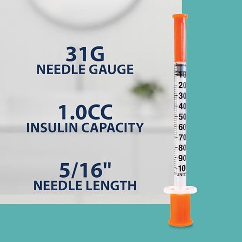 TRUEplus Single-Use Insulin Syringes, 31G 1.0cc 5/16 Inch Needle Length, 100 Count (10 Packs of 10)