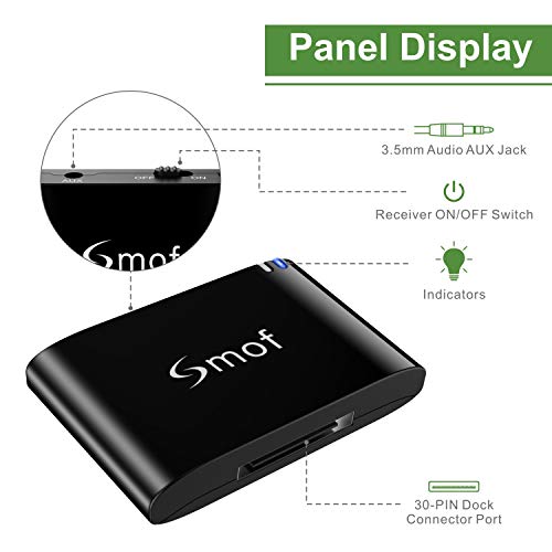 Smof Premium 30 Pin Bluetooth Adapter for Sounddock,Replace iPod/Phone/JBL/Car, Bluetooth Audio