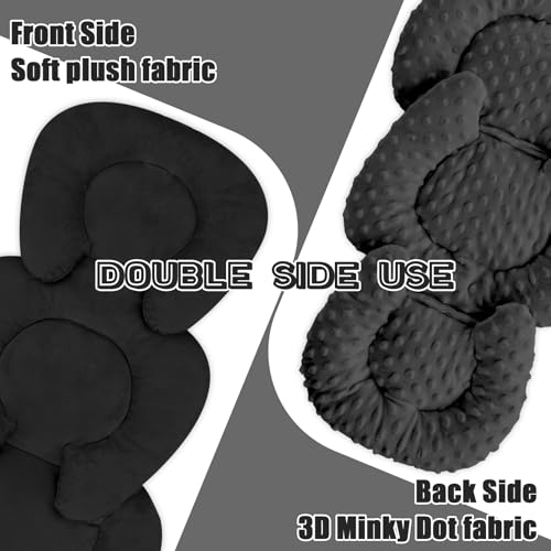 Image of GFU Infant Car Seat Insert Head and Body Support, Reversible Newborn Insert for Carseat with Strap Pads, Soft Stroller Cushion Pillow Insert for Boys and Girls, Fits for Stroller, Swing, Black