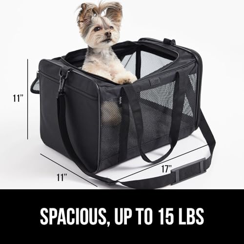 Image of GORILLA GRIP Cat Carrier Travel Bag Up to 15 Lbs, Soft Collapsible Small Dog Carriers, Top and Side Entry Breathable Mesh, Grip Feet on Underside, Cozy Washable Waterproof Pad, Portable Kennel, Black