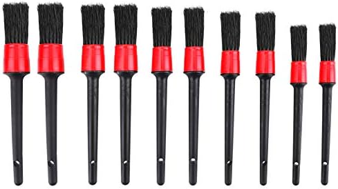 Yesland 10 Pcs Detailing Brush Set, Natural Boar Hair Mixed Fiber Automotive Detail Brushes - for Cleaning Wheels, Dashboard, Interior, Exterior, Leather, Air Vents, Emblems (5 Different Sizes)