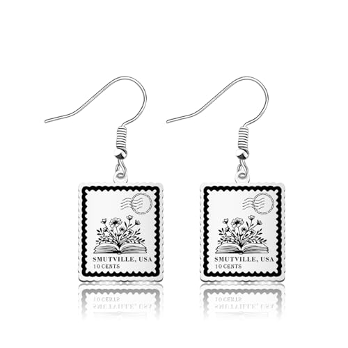 OKEYCH Reader Bookish Gift Smutville Stamp Earrings Reader Destination Jewelry Book Nerd Gift (Smutville Stamp E)