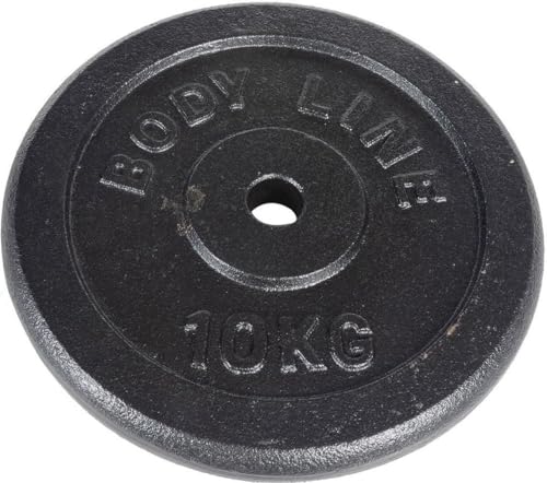 Bodyline Disco de hierro fundido de 10 kg para entrenamiento con mancuernas y levantamiento de pesas, 25 mm de diámetro, para gimnasio, entrenamiento en casa