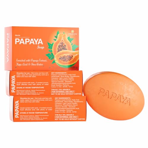 Image of Bath Soap Bar - Enriched with Papaya Extract, Kojic Acid & Shea Butter for Dark Spot & Acne Removal - (75gm, Pack of 3).