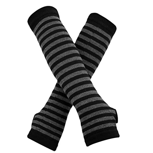 Image of Women's Long Knitted Fingerless Gloves Thumbhole Stretch Arm Warmers | Stretchy soft knitted arm warmers for women, comfortable thumbhole design, ideal daily winter hand sleeve accessories