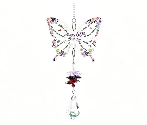 Weikang Women's Light 60Th Birthday Gifts For Butterfly Acrylic Crystal Suncatcher, Inspirational Butterfly Crystal Suncatcher For 60Th Birthday Present For Mum, Wife, Sister And Other