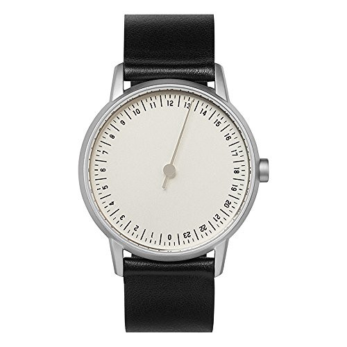 Montre slow Round 01 noire en cuir avec cadran argenté pour hommes et femmes