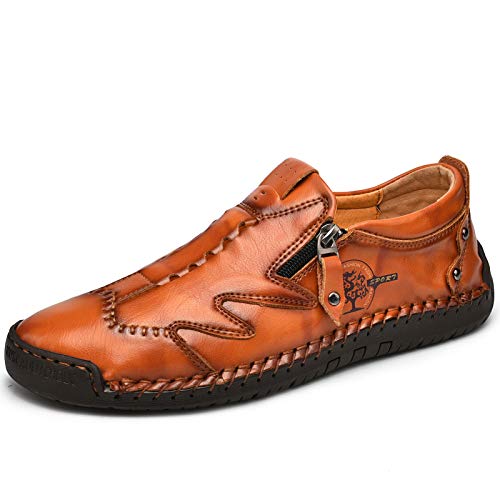 Govicta Mens Shoes Slip on Loafer Shoes Leather Casual Loafers Shoes Fashion Dress Work Shoes Hiking Shoes for Men Red Brown Size10