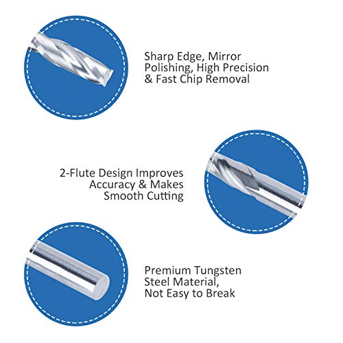 Hqmaster Cnc Router Bits 1/8" End Mill Spiral Upcut Milling Cutter Tungsten Steel Cutting Tool Set Board Wood Plywood 10 Pack #TOP3