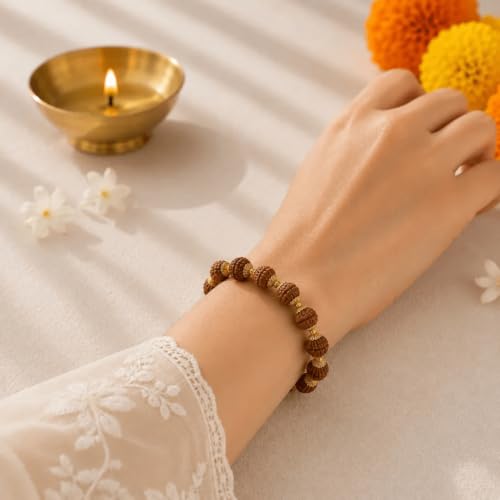 Image of Natural Rudraksha Beaded Bracelet for Men & Women | Spiritual Prosperity & Positive Energy Accessory