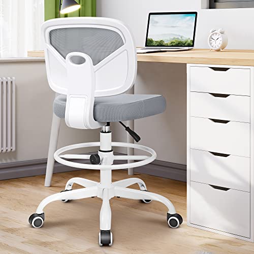 Primy Office Drafting Chair Armless, Tall Office Desk Chair Adjustable Height And Footring, Low-Back Ergonomic Standing Desk Chair Mesh Rolling Tall Chair For Art Room, Office Or Home(Gray) #TOP1