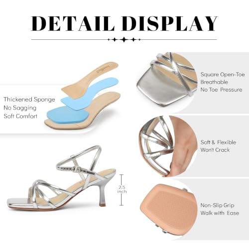 Image of AIUNIIND Kitten Heels for Women, Strappy Square Open Toe Sandals 2.5 inch