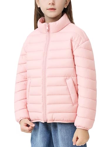 SEAUR Chaqueta acolchada para niña, ligera, repelente al agua, cuello alto, chaqueta amortiguadora, para primavera, otoño, invierno, 90-150 cm, Rosa., 110