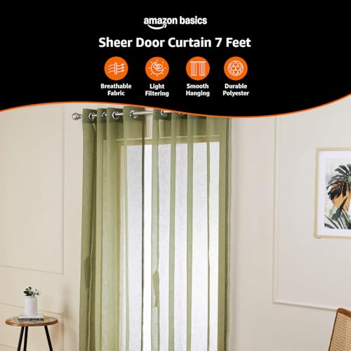 Image of Amazon Basics - Sheer Door Curtains | Light Filtering | 7 Feet | Set of 2 | Plain Design | for Living Room, Bedroom & Balcony | 115 cm x 210cm, Color - Green