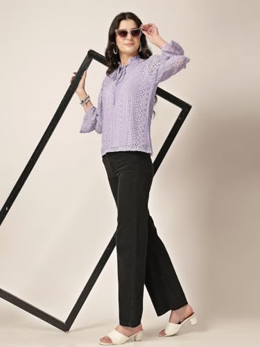 Image of Style Quotient Women Summer Blue Lace Caual Top