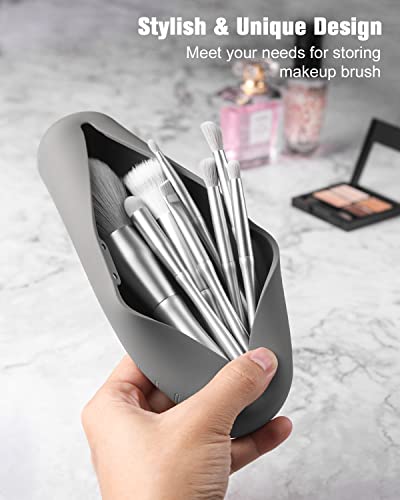 FERYES Makeup Brush Holder, Magnetic Anti-fall Out Silicon Portable Cosmetic Face Brushes Holder, Soft and Sleek Makeup Tools Organizer for Travel- Grey - Thumbnail 2