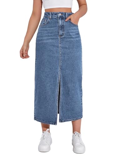 Image of Shasmi Women's Spring /Summer Casual Front Split Thigh Straight Denim Skirt ll Denim Skirt for Women Long ll Skirt & top for Women ll Skirts for Women Long Length (Skirt 159)