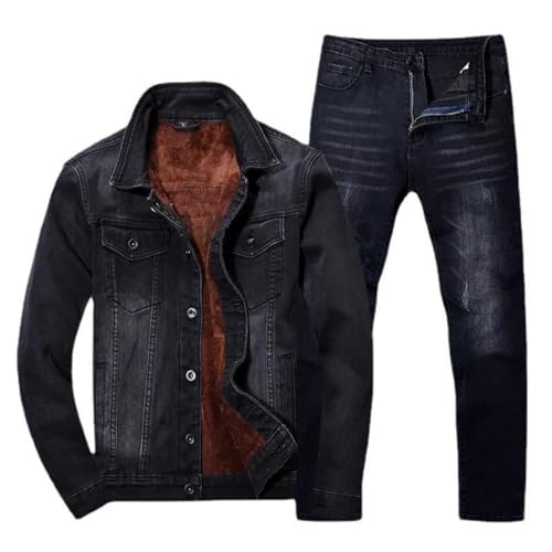 Men's Denim Suit - Slim Fit, Casual Men Blue Jean Set Warm Coat - Loose Two Piece Jean Outfit Adjustable Size2