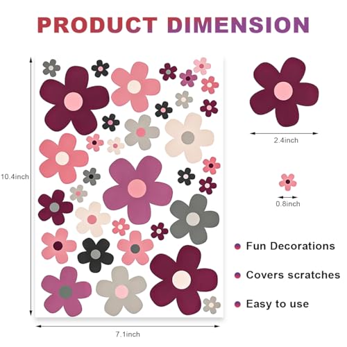 Image of KVAEY Flowers Car Stickers Set, Self Adhesive Daisy Flower Label Stickers for Car Body Mirror Window, Waterproof Hippie Stickers for Car Scooter Laptop Decoration, Car Accessories (Style K)