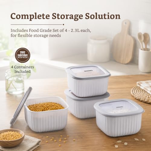 Image of Amazon Basic Plastic Elegant Square Storage Containers Food Grade Set of 4 (2.3L Each) | Microwave, Freezer, Dishwasher & Refrigerator Safe, Stackable Kitchen Containers (Grey)