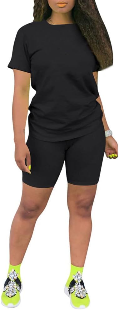 PINSV Women's 2 Piece Outfits Summer Printing Bodycon Short Pants Workout Sets