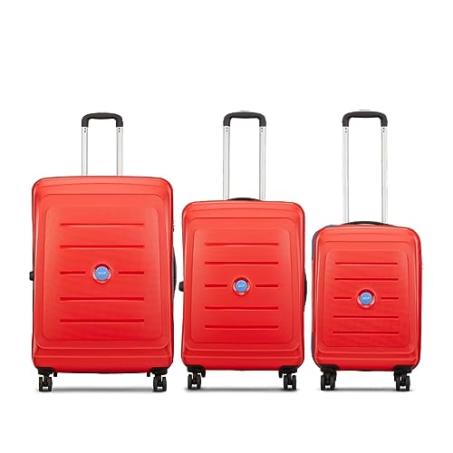 Image of VIP Corsa Ultra Strong Polypropylene Hardsided Carry-On Luggagespinner Dual Wheels with Ergonomic Grip Handle Set of 3 (55Cm+66Cm+76Cm) Red, Small, Medium, Large