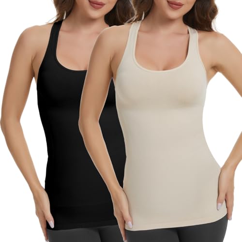 Débardeur de compression cami pour femme col rond croisé avec gaine abdominale