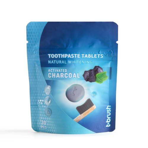 TBRUSH Refill Vegan Toothpaste Tablets 60pcs | with Fluoride 1400ppm | Charcoal | Whitening, Anti-Cavity | Natural, Gluten Free, Glycerin Free, SLS Free
