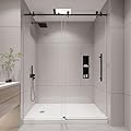 KPUY Frameless Shower Door, 56-60" W x 76" H Sliding Glass Shower Door, 1/4" (6mm) Thick Tempered Clear Glass with Explosion-Proof Film Nano Coating, Stainless Steel Hardware, Matte Black