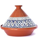 Kamsah Tagine Pot for Cooking and Flavor Enrichment - Large Clay Pot 12”, 5.5 QT - Non-Stick Handmade Cookware - Moroccan Ceramic Pots for Cooking with Lid & Serving Bowl - Bohemian Classic Blue
