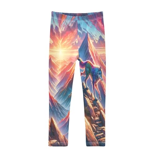 Toddler Girls Leggings Printed Yoga Pants Leggings Wolf Walking Across Mountin for Kids