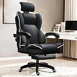 オフィスチェア デスクチェア テレワーク 疲れない チェア リクライニング 収納式フットレスト 連動式アームレスト 事務 社長 椅子 広い座面 3Dヘッドレスト 360度回転 座面昇降 椅子 PCチェア 通気性メッシュ ゲーミング/勉強/事務用 おしゃれ (ナイロンレッグフレーム, ブラック) image