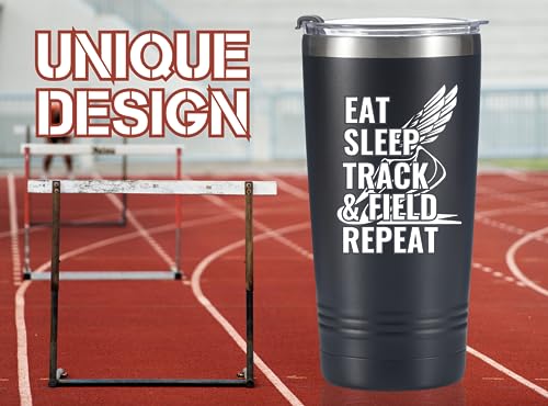 Onebttl Track and Field Gifts, Gifts for Track and Field Athletes & Track and Field Lovers, 20oz Stainless Steel Insulated Tumbler with Lid & Straw - Eat Sleep Track and Field Repeat