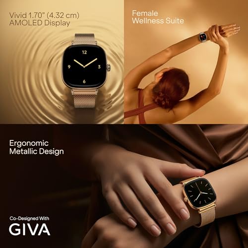 Image of boAt Chrome Ivory Smart Watch for Women, co-Designed with GIVA, 1.7 inch AMOLED Display, 1000 nits Brightness, Premium Metallic Build, Female Wellness Tracker smartwatch for Women (Rose Gold)