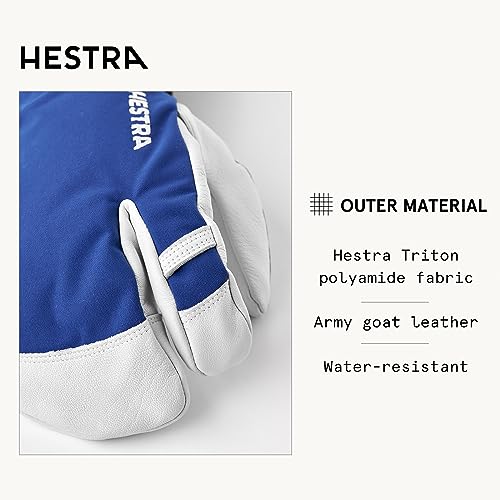 Hestra Unisxe Army Leather Heli Ski Glove, 3-Finger Snow Glove for Skiing & Snowboarding for Men & Women - Royal Blue - 7