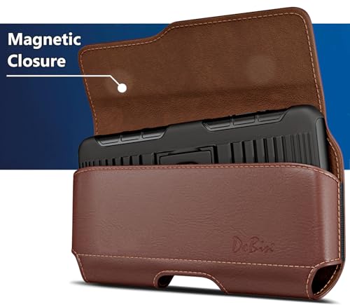 Image of DeBin Case for Galaxy A15 A16 A17 A25 A35 A55 A54 A53 A52 A20 Note 20 10+ S25 FE S24 FE S23 FE, Cell Phone Belt Holder Holster Clip Pouch Cover (Fits Samsung Phone with Otterbox Case) Brown